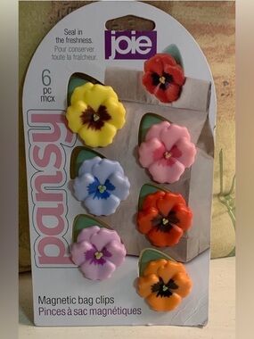 Joie Pansy Magnetic Bag Clips - Multi Color Floral Set (6pc) New